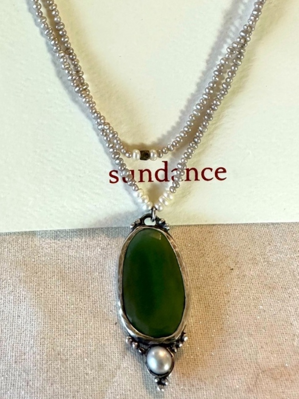 Sundance Catalog Peyote Bird Green Chalcedony Oxidized Silver Pendant Necklace